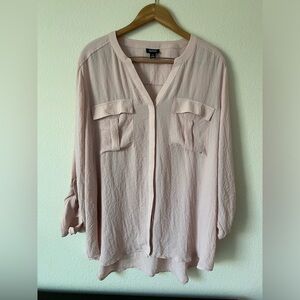 Ana Women’s Blush Pink RollUp Long Sleeve Collarless Button Down Blouse Size XXL
